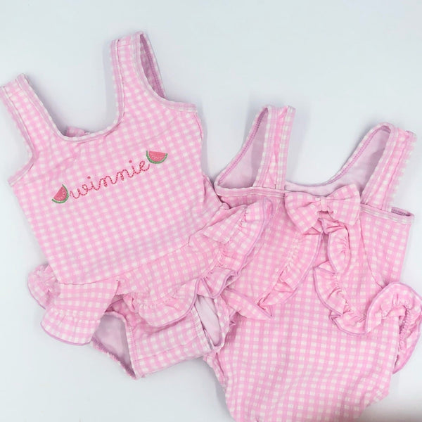 Pink Gingham Seersucker Infant Suit